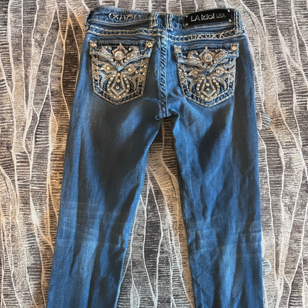 L.A. idol Women's Blue Embellished Jeans